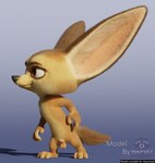 3_toes 4_fingers anthro balls big_ears black_nose blue_background claws eyebrows feet fingers fluffy fluffy_tail fur genitals male mouth_closed on_model orange_eyes paws simple_background smile solo standing tail tan_body text toes rockyrcoon disney zootopia finnick_(zootopia) canid canine fennec_fox fox mammal true_fox 3d_(artwork) blender_(artwork) digital_media_(artwork) english_text hi_res watermark