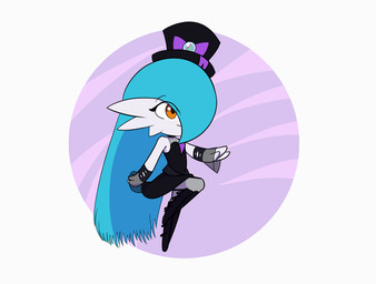 alternative_fashion arm_warmers armwear blinking blue_hair bouncing clothing dress evolutionary_stone female female_humanoid gardevoirite goth hair hair_over_eye hat headgear headwear long_hair mega_stone mega_stone_bow not_furry one_eye_obstructed orange_eyes purple_background simple_background skipping smile solo top_hat kordcross nintendo pokemon gardevoir generation_3_pokemon humanoid pokemon_(species) shiny_pokemon 2022 animated