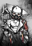 abs anthro clothing gas_mask jacket male mask solo streetwear techwear topwear artdeitech changed_(video_game) dr._k_(changed) canid canine mammal hi_res restricted_palette