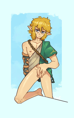 balls blonde_hair clothing flaccid foreskin genitals hair half-closed_eyes humanoid_genitalia humanoid_penis humanoid_pointy_ears male narrowed_eyes penis pointy_ears shirt solo topwear tunic xing1 nintendo tears_of_the_kingdom the_legend_of_zelda link humanoid hylian hi_res