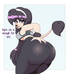 anthro arm_tuft big_butt black_eyeshadow black_hair bottomwear bra breasts butt clothing colored_nails dialogue eyeshadow female fluffy_ears glistening glistening_bottomwear glistening_clothing glistening_pants hair hand_on_butt leaning leaning_forward leggings legwear long_hair looking_at_viewer makeup nails pants presenting presenting_hindquarters purple_eyes raised_tail rear_view simple_background solo sports_bra tail tail_tuft talking_to_viewer text tight_bottomwear tight_clothing tight_pants tuft under_boob underwear wrist_tuft yoga_pants zelripheth alys_faiblesse_(zelripheth) canid canine canis domestic_dog mammal poodle standard_poodle absurd_res english_text hi_res