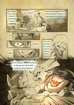 angry anthro arm_scar arm_tattoo badge biped blue_eyes chair claws clothing dialogue duo eyelashes female frown furniture good_boy inside male page_number red_tattoo scar scared shadow speech_bubble tattoo text threatening truescorn nintendo pokemon pokemon_mystery_dungeon shadows_for_hire spike_chunsoft orchid_(truescorn) generation_4_pokemon generation_8_pokemon morgrem pokemon_(species) weavile 2025 comic english_text