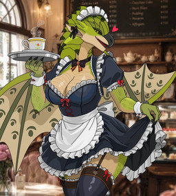 anthro breasts clothed clothing female heart_symbol looking_at_viewer maid_uniform scales uniform wings wonderin_dragon capcom european_mythology monster_hunter mythology dragon flying_wyvern mythological_creature mythological_scalie rath_wyvern rathian scalie western_dragon wyvern hi_res