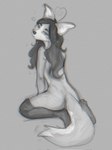 anthro clothing female fur hair legwear looking_at_viewer looking_back looking_back_at_viewer mostly_nude solo thigh_highs yshanii cotton_(yshanii) canid canine canis dingo mammal 2024 digital_drawing_(artwork) digital_media_(artwork) hi_res