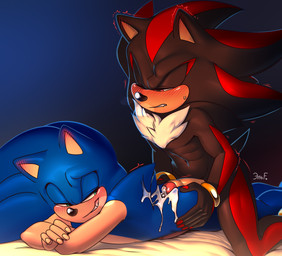 5_fingers anthro anthro_on_anthro bite biting_lip biting_own_lip black_body black_fur blue_body blue_fur blush blush_lines bodily_fluids bracelet breath butt butt_grab chest_tuft colored_nails countershade_fur countershading crossed_arms cum cum_on_back cum_string duo ear_blush ejaculation eyes_mostly_closed fangs fingernails fingers fur genital_fluids genitals glans glistening glistening_eyes glistening_nose gradient_background green_eyes grin half-closed_eyes hand_on_butt heart_symbol hot_dogging humanoid_hands intraspecies jewelry kneeling looking_back looking_down looking_pleasured lying male male/male markings motion_outline multicolored_body multicolored_fur muscular muscular_male nails narrowed_eyes navel nude nude_male on_front one_eye_closed penis pink_glans pupils red_body red_eyes red_fingernails red_fur red_markings red_nails self_bite sex shaking simple_background smile sweat sweatdrop tan_body tan_countershading tan_fur tan_inner_ear teeth trembling_for_pleasure tuft two_tone_body two_tone_fur krazyelf sega sonic_the_hedgehog_(series) shadow_the_hedgehog sonic_the_hedgehog eulipotyphlan hedgehog mammal 2023 hi_res signature