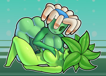 areola big_breasts big_butt big_penis biped breasts butt clitoris duo feet female genitals green_body green_eyes gynomorph hand_on_breast humanoid_genitalia humanoid_penis intersex intersex/female lying monotone_body not_furry nude nude_female on_back one_eye_obstructed outline penis plant prodding pseudo_hair side_view simple_background three-quarter_view vulva doregami electronic_arts plants_vs._zombies popcap_games bloomerang_(pvz) elemental_creature elemental_humanoid flora_fauna humanoid plant_humanoid umbrella_leaf_(pvz) 2023 digital_drawing_(artwork) digital_media_(artwork) hi_res
