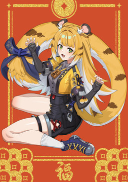 accessory animal_ears bare_legs belt black_bottomwear black_clothing black_shorts blonde_hair blue_clothing blue_footwear blue_shoes blush bottomwear bow_(feature) breasts claw_pose clothing collared_shirt dress_shirt fangs female female_humanoid fluffy_ears footwear furgonomics glistening glistening_hair green_eyes grey_dress_shirt hair jacket long_hair markings medium_breasts open_mouth ribbons shirt shoes shorts sitting socks sparkles sparkling_eyes striped_hair striped_markings striped_tail stripes tail tail_accessory tail_markings tail_ribbon teeth text thigh_strap topwear two_tone_tail wariza white_clothing white_footwear white_hair white_socks yellow_clothing yellow_jacket_(clothing) yellow_topwear gua_(artist) mihoyo zenless_zone_zero ju_fufu animal_humanoid felid felid_humanoid humanoid mammal mammal_humanoid pantherine pantherine_humanoid thiren tiger_humanoid absurd_res english_text hi_res