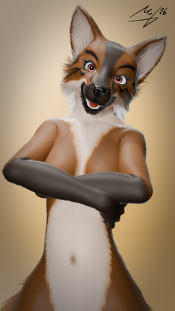 anthro female solo reaching_art andra canid canine mammal maned_wolf 3d_(artwork) 9:16 blender_(artwork) digital_media_(artwork) hi_res