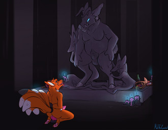 animal_genitalia animal_penis anthro balls bound candle canine_genitalia canine_penis cloven_hooves countershade_neck countershade_torso countershading dildo dildo_sitting dipstick_tail duo_focus ear_piercing erection facial_piercing fur gauged_ear genitals grey_body grey_fur group hands_behind_back hands_tied hands_tied_behind_back hooves horn kneeling knot knotted_dildo male male/male male_anthro markings moobs multi_tail nose_piercing nose_ring nude nude_anthro nude_male open_mouth orange_body orange_fur overweight overweight_anthro overweight_male pawpads penetration penis penis_tip piercing pink_penis ring_piercing sculpture sex_toy standing statue tail tail_markings tail_tied teeth tusks white_body white_fur meldritchhorror belvizax_(foxdragon) sunoth canid canine demon fox mammal suid suine sus_(pig) wild_boar 2017