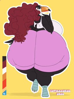 anthro big_breasts big_butt biped breasts butt curves curvy_figure female huge_breasts huge_butt huge_thighs hyper hyper_butt mature_female overweight pose rear_view solo thick_thighs wide_hips cutiesaurus avian bird toucan 2025 absurd_res flat_colors hi_res pinup
