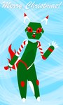 ambiguous_gender anthro candy candy_cane dessert fangs food hexagon holidays looking_at_viewer machine mascot red_eyes simple_background solo teeth text redcrystal christmas e621 esix android felid feline mammal robot hi_res lineless