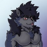 anthro arm_tuft black_ears black_eyebrows black_hair blep blue_body blue_fur chest_tuft chin_tuft eyebrows eyewear facial_hair facial_tuft fur glasses grey_body grey_fur grey_inner_ear grey_inner_ear_fluff hair hair_over_shoulder inner_ear_fluff male multicolored_body multicolored_fur muscular muscular_anthro muscular_male pecs red_eyes shoulder_tuft solo spiky_hair tongue tongue_out tuft rjquaty miles_(mwolf600) canid canine canis mammal wolf 1:1 hi_res