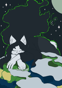 black_clothing black_hair black_robe bottomwear clothed clothing cloud earth eyebrows eyelashes eyes_closed eyewear fangs female fully_clothed fur giga glasses grey_bottomwear grey_clothing grey_skirt hair inner_ear_fluff interplanetary_macro long_hair lying macro moon on_front planet planet_dwarfing robe round_glasses skirt sleeping smile solo space star tail teeth terra_macro tuft wearing_glasses white_body white_fur moxiloxi homestuck ms_paint_adventures jade_harley animal_humanoid canid canid_humanoid canine canine_humanoid dog_humanoid humanoid mammal mammal_humanoid