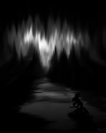 ambiguous_gender cave dark darkness detailed_background fur glistening glowing glowing_eyes silhouette solo stalactite stalagmite water wet wet_body wet_fur acru_jovian precious canid canine fox mammal 4:5 dark_theme digital_media_(artwork) high_contrast