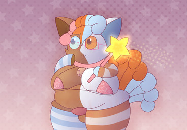 anthro bell bell_collar big_breasts bikini bow_ribbon breasts clothing collar eyewear footwear fusion genetic_chimerism genitals glasses gynomorph intersex legwear magical_girl_wand overweight pattern_bikini pattern_clothing pattern_footwear pattern_legwear pattern_socks pattern_swimwear pattern_thigh_highs pattern_thigh_socks penis pokemon_fusion small_penis socks solo stretch_marks striped_clothing striped_footwear striped_legwear striped_socks striped_thigh_highs striped_thigh_socks stripes swimwear thigh_highs thigh_socks tight_clothing two-piece_swimsuit wand nanabsylve nintendo pokemon shoka_(nanabsylve) alolan_form alolan_vulpix generation_1_pokemon generation_7_pokemon pokemon_(species) regional_form_(pokemon) vulpix hi_res trans_(lore) trans_woman_(lore)