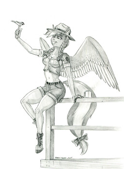 accessory anthro belt boots bottomwear bow_ribbon braided_pigtails breasts clothing coffee_cup container cup eyebrows feathered_wings feathers female footwear furgonomics hair hair_accessory hair_bow hair_ribbon hat headgear headwear midriff navel ribbons shoes shorts sitting smile solo tail tail_accessory tail_bow tail_ribbon wings baron_engel hasbro my_little_pony mythology fan_character sylvia_evergreen avian bird equid equine mammal mythological_creature mythological_equine pegasus 2025 graphite_(artwork) hi_res monochrome traditional_media_(artwork)