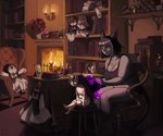anthro armchair bodily_fluids book bookshelf cauldron chair clothing container cup desk doll doll_joints dress drinking_glass drooling female fire fireplace flower furniture glass glass_container glass_cup group heterochromia hook incense incense_burner lamp lance logo loose_feather magic melee_weapon mug open_mouth plant polearm potion purple_magic quill red_eyes rose_(flower) saliva shelf sitting size_difference sleeping table teapot underwear weapon whispering wine_glass chimeracauldron final_fantasy final_fantasy_xiv square_enix animal_humanoid animate_inanimate cat_humanoid felid felid_humanoid feline feline_humanoid humanoid living_doll mammal mammal_humanoid miqo'te artist_logo hi_res