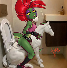 anthro belt bracelet butt choker clothed clothing clothing_around_one_leg crop_top femboy fingerless_gloves freckled_butt freckled_shoulders freckles gloves green_body green_scales hair half-closed_eyes handwear humor jewelry legwear male mohawk narrowed_eyes necklace panties panties_around_one_leg panties_down partially_clothed red_hair scales sharp_teeth shirt sitting sitting_on_toilet solo spiked_bracelet spikes stockings studded_belt studs teeth toilet topwear underwear underwear_around_one_leg underwear_down yellow_sclera ghastlygh ash_(g-h-) gecko lizard reptile scalie hi_res nonbinary_(lore)