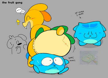 anime_nosebleed anthro bandage big_butt blood bloomers blue_body blush bodily_fluids bottomwear bouncing_butt buckteeth butt butt_print clothed clothing female fluffy fluffy_tail green_clothing group male male/female nosebleed open_mouth panties pear-shaped_figure presenting presenting_hindquarters sitting sitting_on_another skirt slightly_chubby smile sweat sweatdrop tail teeth text topless trio underwear white_clothing white_panties white_underwear wide_hips yellow_body navipal blueberri_(series) blueberri_(blueberri) carrot_(blueberri) pumpkin_(blueberri) canid canine felid feline lagomorph leporid mammal rabbit waddling_head english_text hi_res model_sheet