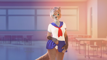 anthro bottomwear clothed clothing clothing_lift female panties panty_peek school school_uniform skirt skirt_lift underwear uniform arlindafox canid canine fox mammal hi_res