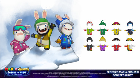 anthro arms_bent beanie black_clothing black_handwear black_helmet black_mittens black_ski_suit blue_beanie blue_clothing blue_eyes blue_hat blue_headwear blue_ski_suit brown_clothing brown_handwear brown_mittens buckteeth closed_frown clothed clothed_anthro clothed_male clothing copyright_symbol eyewear eyewear_on_head frown fully_clothed fully_clothed_anthro fully_clothed_male fur goggles goggles_on_head green_beanie green_clothing green_eyewear green_goggles green_hat green_headwear green_helmet green_ski_suit group half-closed_eyes handwear hat headgear headwear light long_ears looking_at_viewer male mittens mouth_closed narrowed_eyes no_eyebrows noseless outfit_reference pink_clothing pink_eyewear pink_goggles pink_ski_suit purple_ski_suit red_clothing red_handwear red_helmet red_mittens red_ski_suit red_tongue short_legs simple_background ski_suit smile smiling_at_viewer snow standing straight_arms symbol tan_body tan_eyelids tan_inner_ear tan_skin teeth text title tongue trio white_background white_body white_clothing white_fur white_handwear white_mittens year yellow_eyewear yellow_goggles yellow_ski_suit zipper federico_maria_cugliari mario_plus_rabbids_sparks_of_hope nintendo raving_rabbids rayman_(series) ubisoft lagomorph mammal rabbid 16:9 2022 4k absurd_res artist_name colored dated digital_drawing_(artwork) digital_media_(artwork) english_description english_text hi_res lighting official_art shaded widescreen