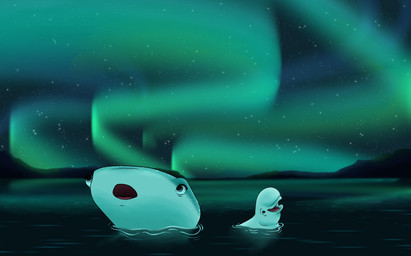 aurora_(phenomenon) duo female feral male sea sky smile star water unstatusquo disney finding_dory finding_nemo pixar bailey_(finding_dory) destiny_(finding_dory) beluga carpet_shark cetacean dolphin fish mammal marine monodontid shark toothed_whale whale_shark
