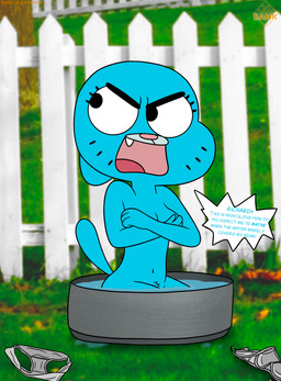 angry anthro bath bathing bathtub clothing covering covering_crotch covering_self embarrassed embarrassing_nudity female mature_female navel nude panties panties_on_floor pubes public_bath public_bathing showering solo underwear white_clothing white_panties white_underwear yelling_at_another thedispenser69 cartoon_network the_amazing_world_of_gumball nicole_watterson domestic_cat felid feline felis mammal absurd_res hi_res