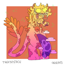 balls big_penis bodily_fluids claws digitigrade genital_fluids genitals goofy_smile gradient huge_penis humanoid_genitalia humanoid_penis hyper hyper_genitalia hyper_penis long_tail lube_on_penis male orange_body penis precum saliva solo sparkles tail tongue tongue_out yellow_eyes theenyface lonthion hi_res