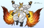 2_tails 4_arms 4_fingers abs anthro big_butt big_muscles butt fingers hair huge_butt huge_muscles hyper hyper_muscles male multi_arm multi_limb multi_tail muscular muscular_male nipples nude pawpads solo tail thick_thighs vein veiny_muscles elysios elysios_(elysios) canid canine canis fox hybrid mammal wolf hi_res