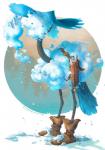 air_creature avian clothing cloud digital_media_(artwork) elemental_creature feathers hat hat_tip headgear headwear hi_res iguanamouth living_cloud long_neck quiver_(object) scroll semi-anthro signature snow solo standing tail tail_feathers