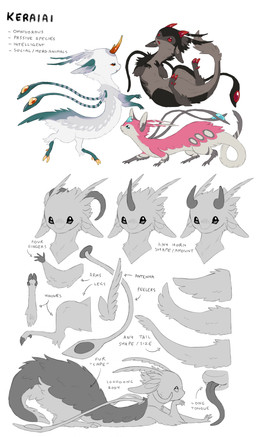 1_horn 2_horns :< :o ambiguous_feral ambiguous_gender antennae_(anatomy) blue_eyes blue_horn bovid_horn brown_body brown_fur brown_inner_ear brown_tail caprine_horn countershading fangs feathers feral fur grey_antennae grey_body grey_countershading grey_ears grey_fur grey_tentacles group hooves horn information kemono leg_markings long_tongue lying markings multicolored_body multicolored_fur on_front open_mouth orange_eyes pink_antennae pink_body pink_fur ram_horn red_eyes red_hooves red_horn sheep_horns simple_background socks_(marking) species_sheet striped_tentacles stripes tail tail_tuft teal_antennae teal_body teal_ears teal_feathers teal_hands teal_tentacles teeth tentacles text tongue tongue_out tuft white_background white_body white_feathers white_fur yellow_hooves jejejunum mythology dragon furred_dragon furred_scalie keraiai mythological_creature mythological_scalie scalie 2026 absurd_res english_description english_text hi_res model_sheet