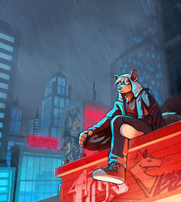5_fingers anthro billboard black_claws black_finger_claws bottomwear bright_light city city_lights cityscape claws clothing cloud converse_shoes crossed_legs detailed_background finger_claws fingers footwear graffiti hood_up hoodie male neon_lights night overcast pants raining relaxing rooftop shoes sky sneakers topwear gothwolf jax_(sugarpunk) australian_possum mammal marsupial petaurid sugar_glider absurd_res color_contrast hi_res