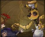 animatronic blood bodily_fluids bow_(feature) bow_tie comic five_nights_at_freddy's five_nights_at_freddy's_3 glowing glowing_eyes human lagomorph leporid machine male mammal nobody_(artist) rabbit robot scottgames springtrap_(fnaf)