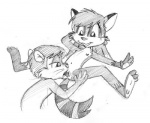 anthro cunnilingus duo female genitals happy happy_sex oral pussy sex tail vaginal young young_anthro young_on_young krezz_karavan school_days pokeinfo canid canine felid fox lion mammal pantherine low_res monochrome traditional_media_(artwork)