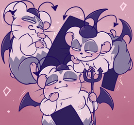 anthro areola biped censor_bar clothing fur grey_body grey_fur hat headgear headwear male membrane_(anatomy) membranous_wings mostly_nude multiple_poses nipples overweight overweight_anthro overweight_male pose simple_background solo toony wings aipeco18 hamtaro_(series) spat_(hamtaro) cricetid demon hamster mammal rodent absurd_res digital_media_(artwork) hi_res