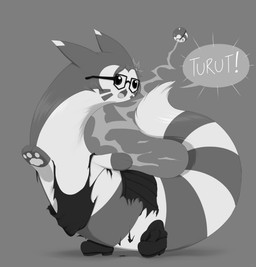 ambiguous_gender bottomwear clothing feral footwear fur grey_background open_mouth pawpads pokeball shoes simple_background skirt solo surprised tail torn_clothing transformation mentalcrash nintendo pokemon furret generation_2_pokemon pokemon_(species) 2021 absurd_res hi_res monochrome