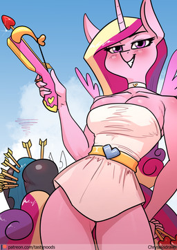 anthro arrow_(weapon) big_butt breasts butt clothed clothing crossbow duo female ranged_weapon weapon chrysalisdraws friendship_is_magic hasbro my_little_pony princess_cadance_(mlp) queen_chrysalis_(mlp) arthropod changeling_(mlp) equid equine mammal hi_res