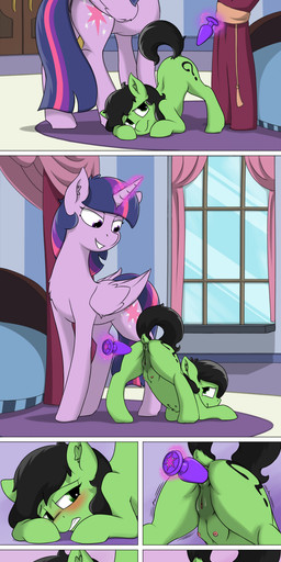 adult_on_young age_difference alternate_species anal anal_penetration anus ass_up blush buttplug buttplug_in_ass buttplug_insertion crossgender cutie_mark dialogue duo female female/female female_penetrated female_penetrating feral feral_on_feral feral_penetrated feral_penetrating feral_penetrating_feral genitals glowing glowing_horn horn looking_pleasured magic magic_user object_in_ass older_female penetration plug_(sex_toy) plug_insertion quadruped question_mark sex sex_toy sex_toy_in_ass sex_toy_insertion teats telekinesis text toying_partner vulva wings young young_feral younger_female younger_penetrated crownhound friendship_is_magic hasbro my_little_pony mythology anon twilight_sparkle_(mlp) equid equine mammal mythological_creature mythological_equine winged_unicorn absurd_res alpha_channel comic english_text hi_res