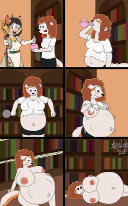 anthro areola belly big_belly big_breasts breast_expansion breasts clothed clothing expansion female fur growth hair huge_breasts hyper hyper_pregnancy inflation magic navel nipples nude nude_anthro nude_female potion pregnant pregnant_anthro pregnant_female rapid_pregnancy tail wardrobe_malfunction flamingazalea nintendo pokemon domestic_cat felid feline felis generation_3_pokemon linoone mammal pokemon_(species) 2026 5:8 absurd_res comic digital_media_(artwork) hi_res