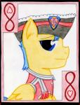 anthro brown_body brown_feathers card card_template clothing eight_of_hearts emblem feathered_wings feathers hair hat headgear headwear heart_symbol hearts_(suit) male number playing_card playing_card_template smile solo suit_symbol uniform wings the1king friendship_is_magic hasbro my_little_pony mythology flash_sentry_(mlp) equid equine mammal mythological_creature mythological_equine pegasus absurd_res hi_res traditional_media_(artwork)