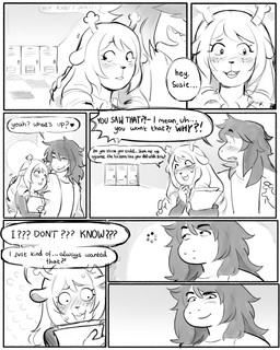 anthro antlers blush blush_lines buckteeth clothed clothing dialogue duo female female/female heart_symbol holding_object horn loading_spinner locker smile teeth text wide_eyed tanoshiboo deltarune undertale_(series) noelle_holiday susie_(deltarune) deer mammal reptile scalie 2026 4:5 absurd_res comic digital_media_(artwork) english_text hi_res monochrome