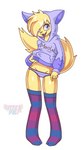 anthro bisexual_pride_colors blonde_hair clothed clothing clothing_lift clothing_pull ears_up fangs feline_ears femboy fluffy fluffy_tail footwear fur glistening glistening_body hair hair_over_eye highlights_(coloring) hoodie legwear lgbt_pride looking_at_viewer male markings multicolored_clothing multicolored_footwear multicolored_legwear multicolored_socks multicolored_thigh_highs multicolored_thigh_socks one_eye_obstructed open_mouth open_smile panties panty_pull pride_color_clothing pride_color_footwear pride_color_legwear pride_color_socks pride_color_thigh_highs pride_color_thigh_socks pride_colors purple_clothing purple_eyes purple_hoodie purple_nose purple_topwear simple_background smile smiling_at_viewer snaggle_tooth socks solo tail teeth thick_tail thigh_highs thigh_socks topwear underwear underwear_pull white_background yellow_body yellow_fur yellow_hands yellow_paws yellow_tail vitzypie lenny_(chef_theia) animal_humanoid cat_humanoid domestic_cat felid felid_humanoid feline feline_humanoid felis humanoid mammal mammal_humanoid 4k 9:16 absurd_res hi_res