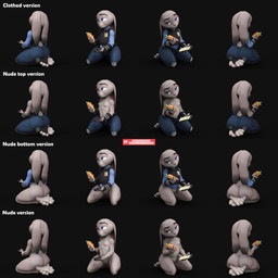 anthro bedroom_eyes bottomless butt clothed clothing crossed_ankles female flat_chested genitals holding_note_pad kneeling narrowed_eyes navel nipples nude partially_clothed police police_badge police_uniform scut_tail seductive short_tail solo tail topless uniform vulva bambookat disney zootopia judy_hopps lagomorph leporid mammal rabbit 1:1 3d_(artwork) absurd_res digital_media_(artwork) hi_res huge_filesize superabsurd_res