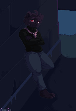 against_surface against_wall anthro barefoot black_body black_clothing black_fur black_topwear clothed clothing cross cross_necklace feet fur jewelry looking_at_viewer male necklace solo standing topwear wall_(structure) anjel0o felid mammal pantherine digital_media_(artwork) hi_res pixel_(artwork) andromorph_(lore) trans_(lore) trans_man_(lore)