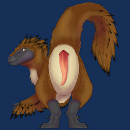 black_claws black_markings brown_body brown_fur claws erection feathers feral fur genitals looking_at_viewer looking_back looking_back_at_viewer male markings nude penis raised_tail rear_view solo standing tail tan_body tan_fur yellow_eyes derosh dinosaur dromaeosaurid prehistoric_species reptile saurischian scalie theropod utahraptor 1:1 alpha_channel colored digital_drawing_(artwork) digital_media_(artwork) hi_res shaded