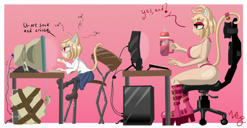 anthro bikini boots chair clothing computer dirty electronics female footwear furniture office_chair pose shoes swimwear two-piece_swimsuit sinyap tsukihime type-moon neco-arc felid feline mammal absurd_res hi_res meme pinup