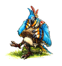 anthro bandoneon beak biped clothed clothing crossed_legs feathers holding_musical_instrument holding_object looking_at_viewer male multicolored_body multicolored_feathers muscular muscular_anthro muscular_male musical_instrument scarf scroll simple_background sitting smile solo yellow_eyes kenket breath_of_the_wild nintendo the_legend_of_zelda kass_(tloz) avian bird rito hi_res