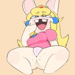 anthro bodily_fluids bottomless camel_toe clothed clothing female fur gold_crown nipple_outline open_mouth panties solo spread_legs spreading sweat underwear white_body white_fur severingaxis183 mario_bros mario_plus_rabbids_kingdom_battle nintendo raving_rabbids rayman_(series) ubisoft rabbid_peach lagomorph mammal rabbid 1:1 crossover hi_res