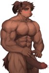 abs absurd_res anthro balls blush brown_body brown_fur brown_hair catoblepas catoblepas_(tas) erection eyebrows eyewear fur genitals glasses hair hi_res humanoid_genitalia humanoid_penis jindoruu lifewonders male muscular muscular_anthro muscular_male nipples nude pecs penis solo thick_eyebrows tokyo_afterschool_summoners