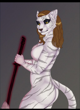 anthro black_bars breasts eyebrows female fur hair holding_melee_weapon holding_object holding_sword holding_weapon looking_at_viewer markings melee_weapon multicolored_body multicolored_hair multicolored_tail nude smile solo standing striped_body striped_fur striped_markings striped_tail stripes sword tail tail_markings weapon white_body yellow_eyes reiko4835i microsoft the_elder_scrolls sheta felid feline khajiit mammal pantherine tiger vampire colored_sketch digital_media_(artwork) hi_res letterbox signature sketch